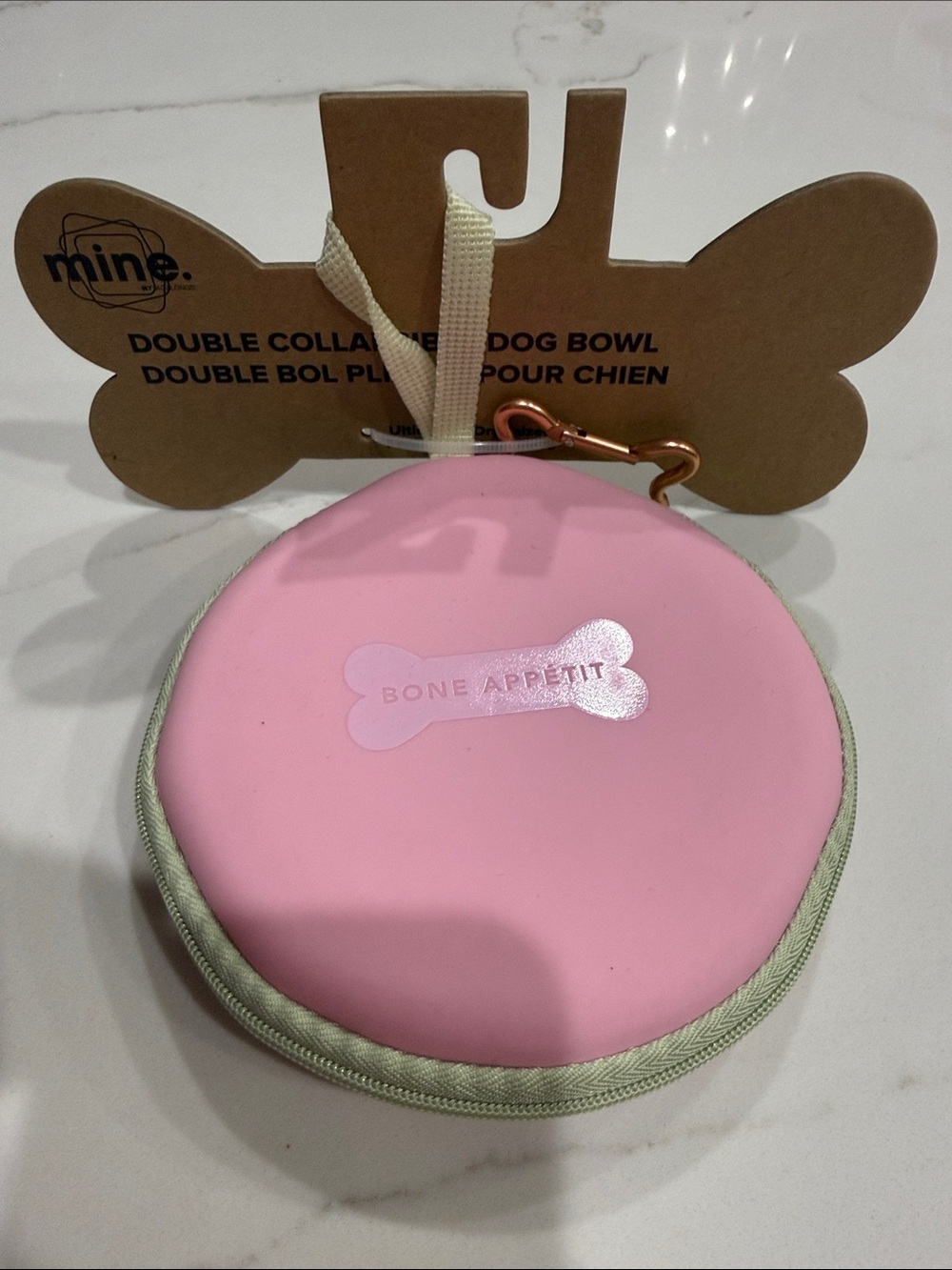 mine Pink Foldable Travel Dog Bowl Case with Clip